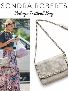 Sondra Robert’s Metallic Chain Crossbody Bag Boho Festival Small Shoulder Purse